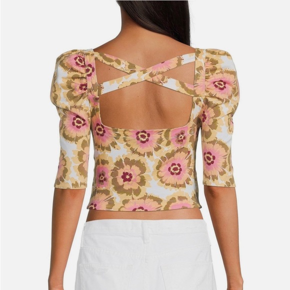 Free People Give Me More Women’s Short Sleeve Crop Top Floral Print Size XS - Picture 2 of 10
